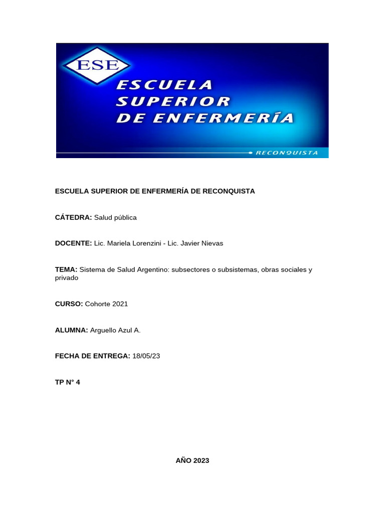 Sistema de Salud Argentino: Estructura y Funciones | PDF | Cuidado de ...