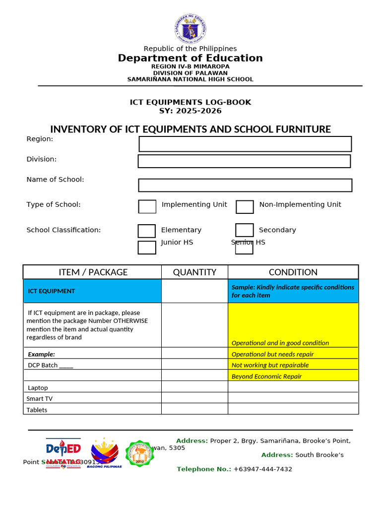 ICT Equipment Inventory Logbook 2025-2026 | PDF