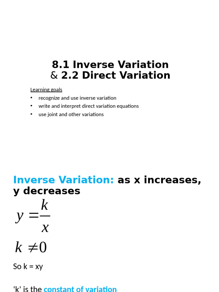 A2 Notes 2.2 and 8.1 Direct and Inverse Variation | PDF | Physics ...