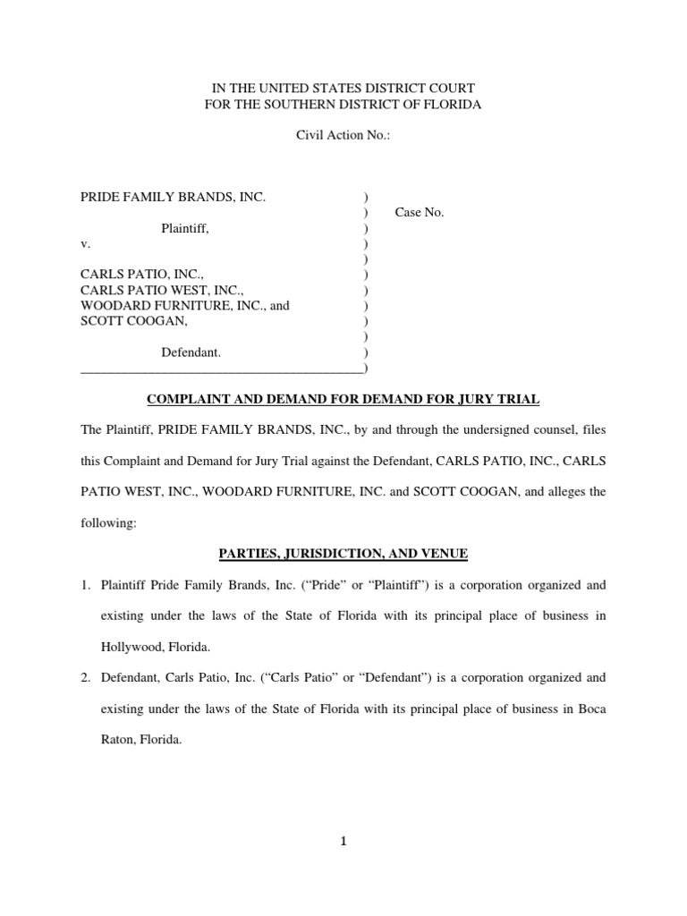 Pride Family Brands V Carls Patio Et Al Damages Injunction