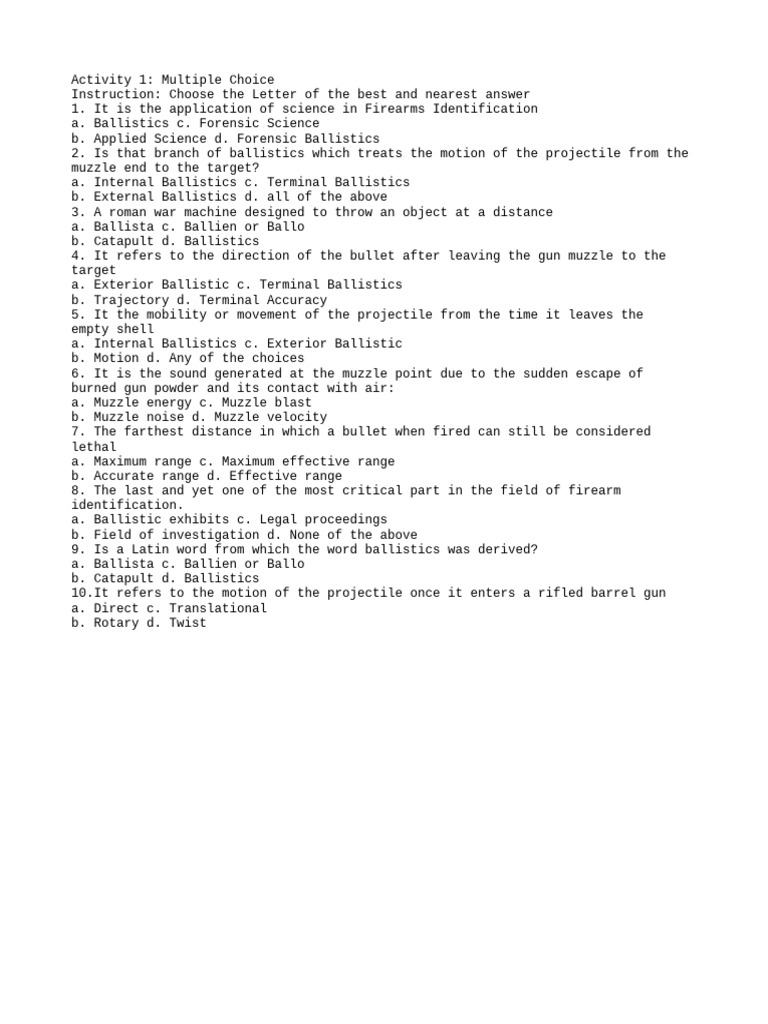 Firearms Identification Quiz Questions | PDF