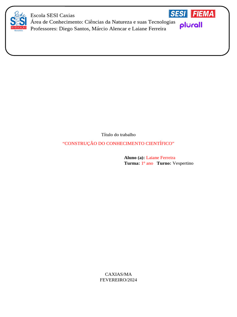 Capa de Trabalho: Ciências da Natureza | PDF