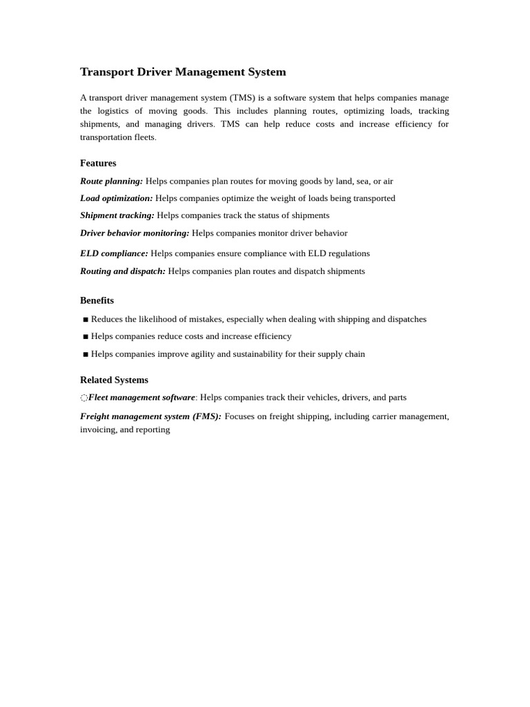 Transport Driver Management Software | PDF | Cargo | Transport