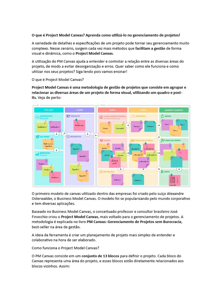 Como Usar o Project Model Canvas | PDF | Gestão de projetos | Partes ...