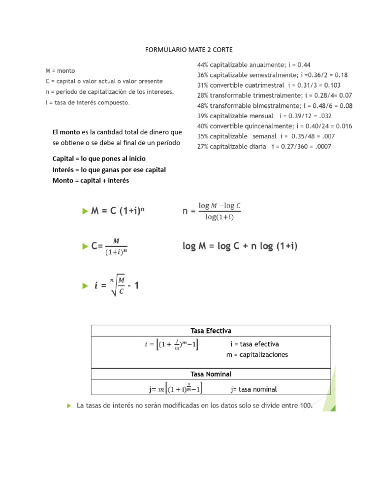 Formulario Mate 2 Corte | PDF