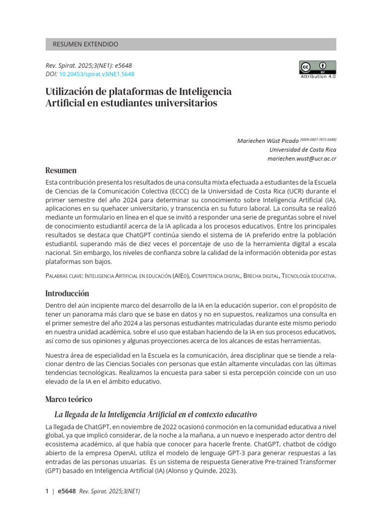 Uso de IA en Educación Universitaria | PDF | Inteligencia artificial ...