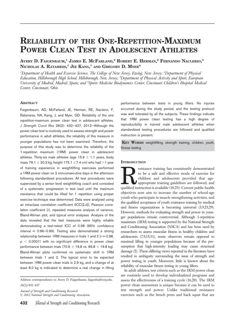 Reliability of The One Repetition Maximum Power.15 | PDF | Strength ...
