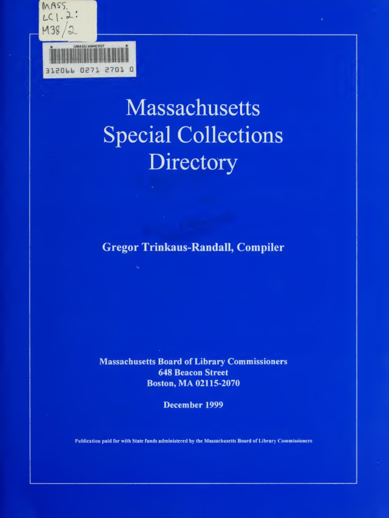 Massachusetts Special Collections Guide | PDF | Libraries | Microform