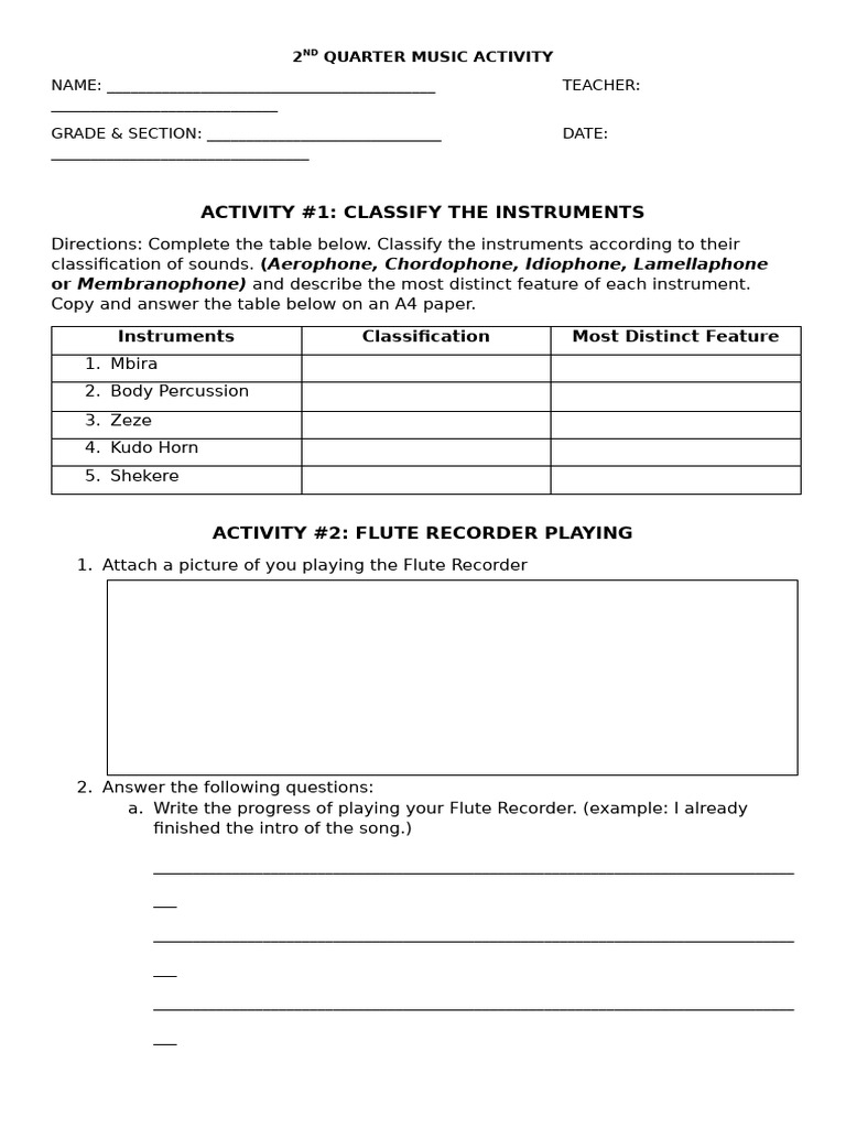 2nd Quarter Music Activity | PDF