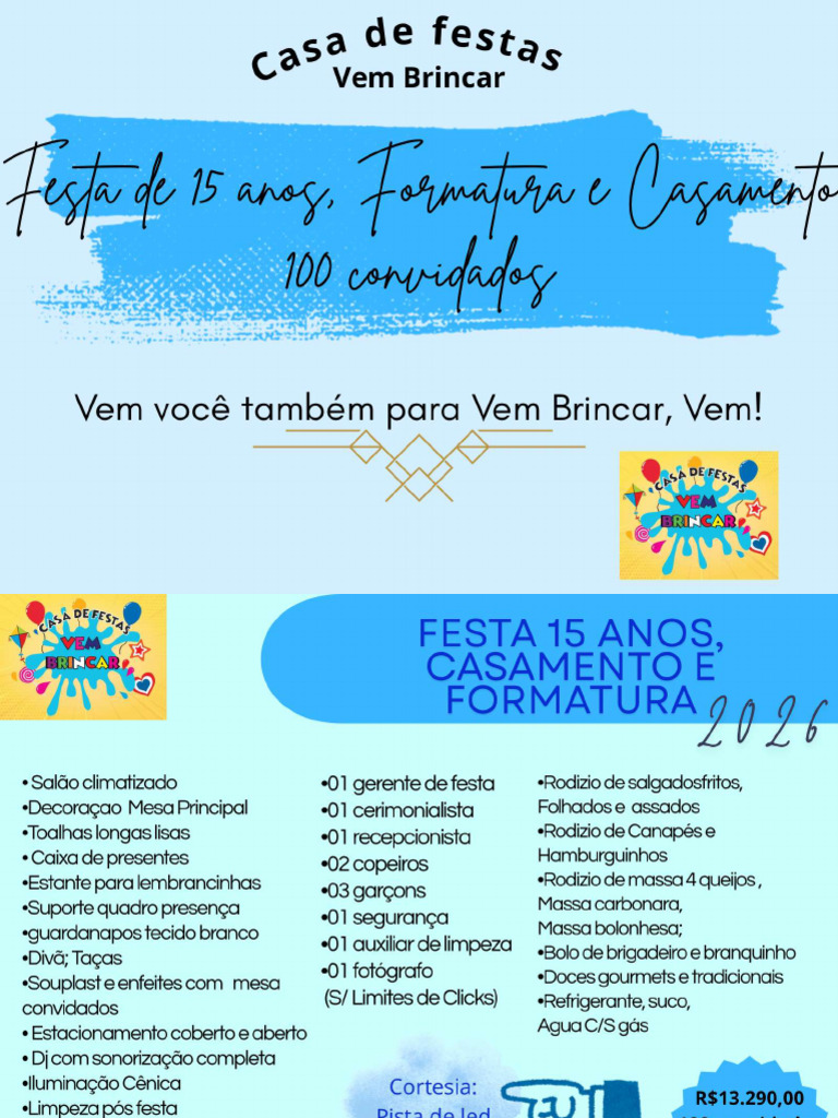 Pacote Azul Casa de Festas Vem Brincar | PDF