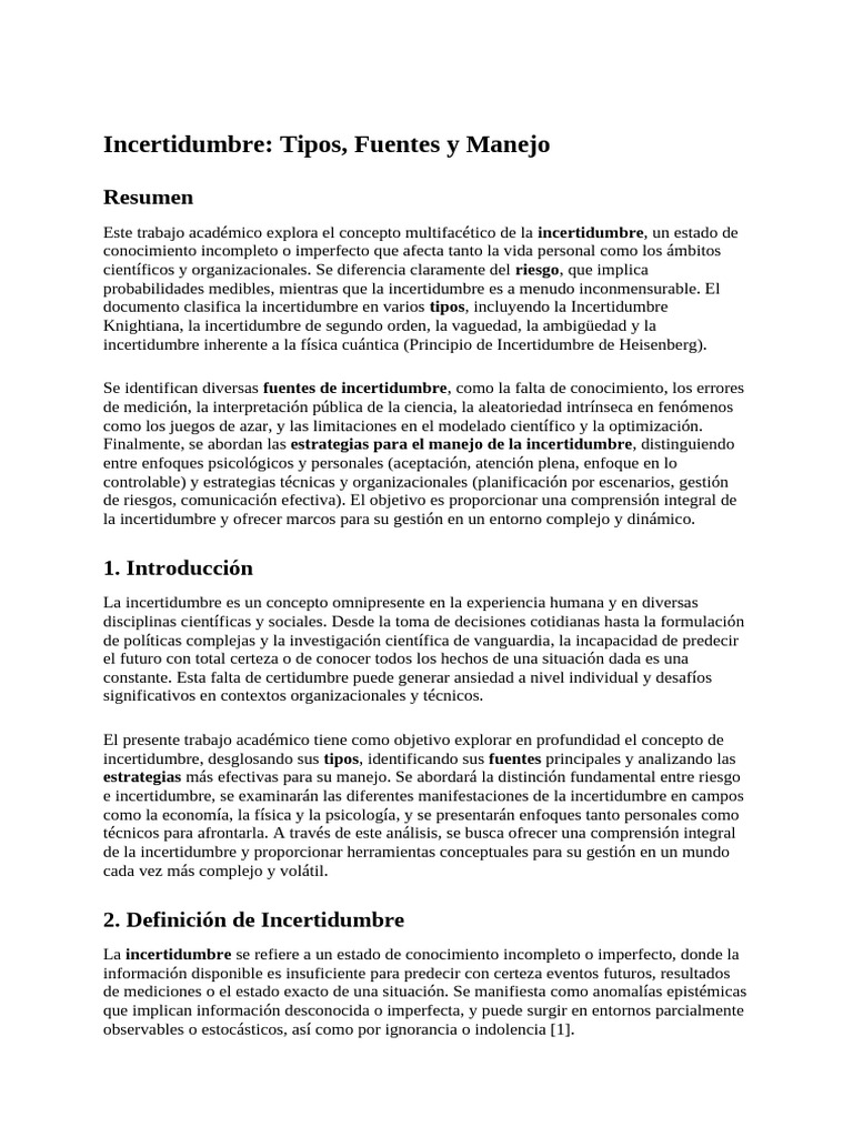 Incertidumbre Tipos, Fuentes y Manejo | PDF | Incertidumbre | Medición