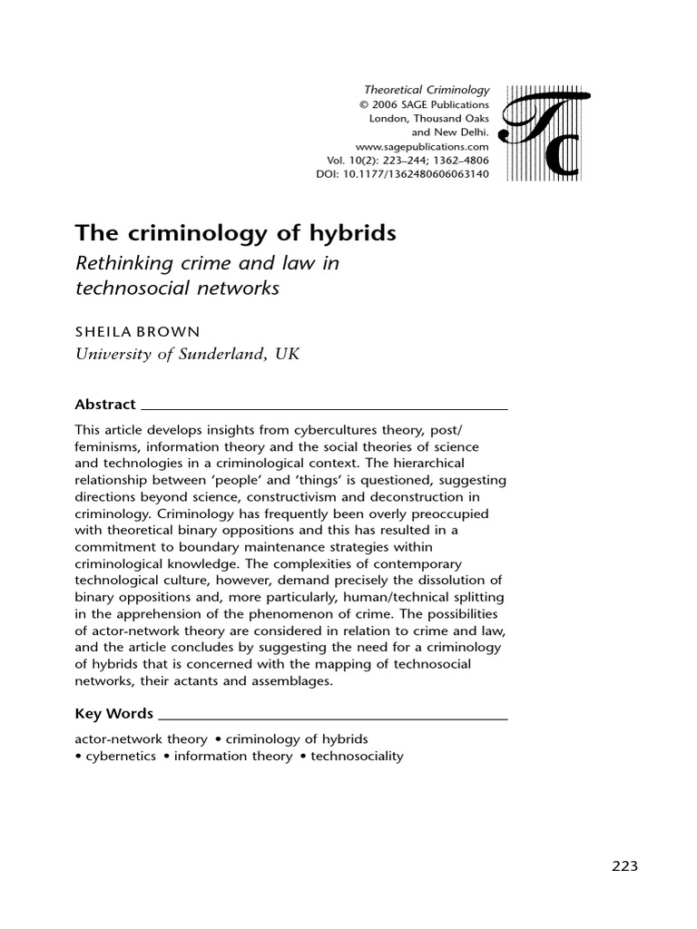BROWN (2006) The Criminology of Hibrids. Rethinking Crime and Law in ...