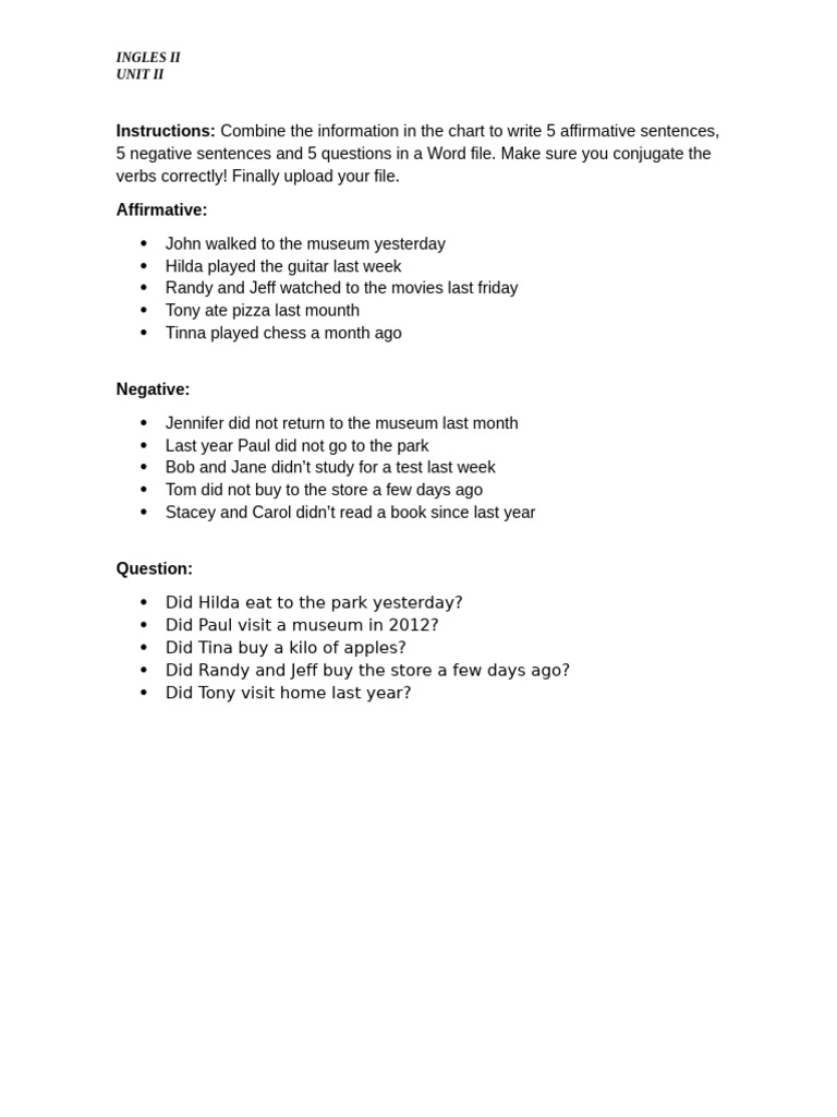 Final Activity Describing Past Events | PDF