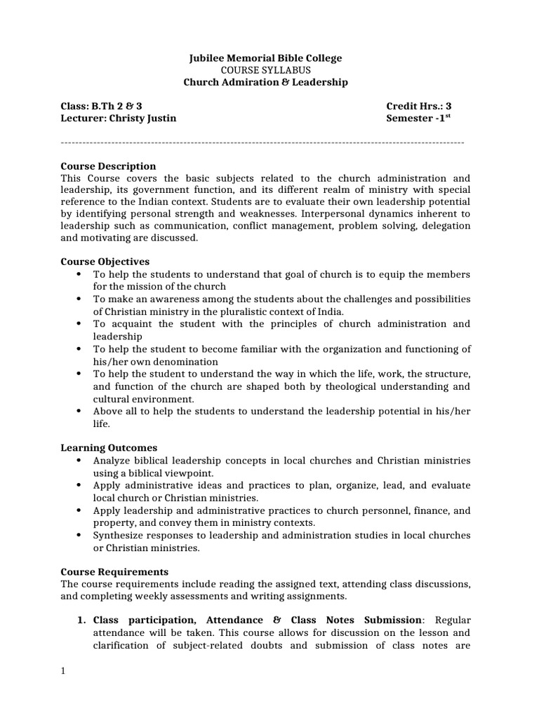 Sylllabus Leadership and Church Administration Edited | PDF ...