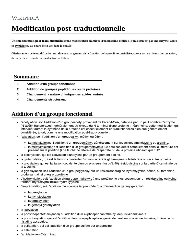 Modifications Post-Traductionnelles des Protéines | PDF | Protéines ...