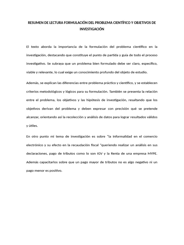 (Formulación Del Problema Científico y Objetivos de Investigación ...