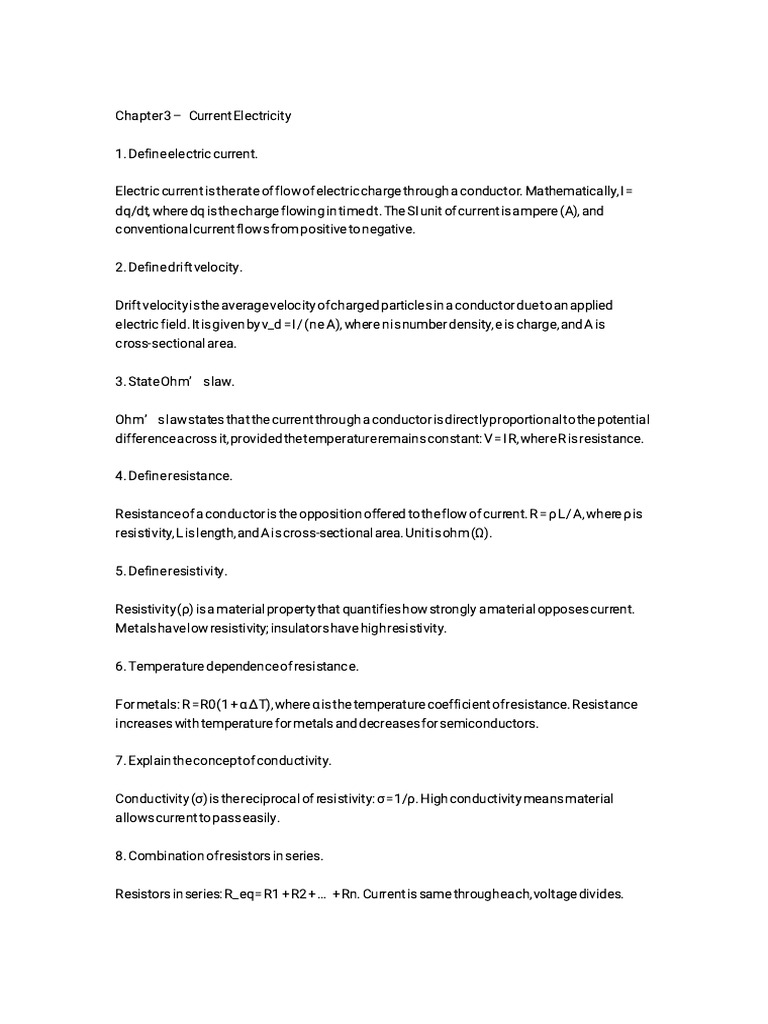 Understanding Electric Current Concepts | PDF | Electrical Resistivity ...