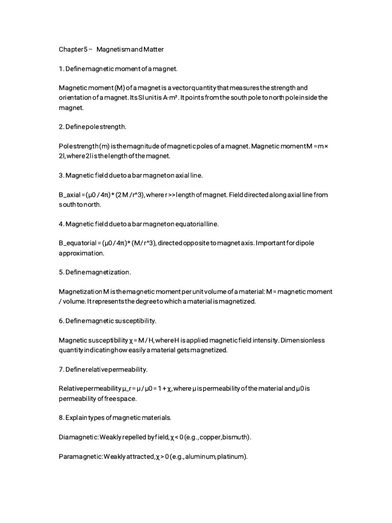 Chapter 5 - Magnetism and Matter | PDF | Ferromagnetism | Magnet