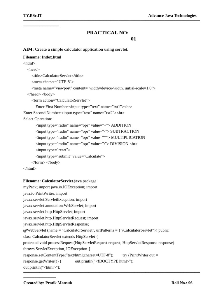 Java Servlet Calculator and Login App | PDF | Java Specification ...