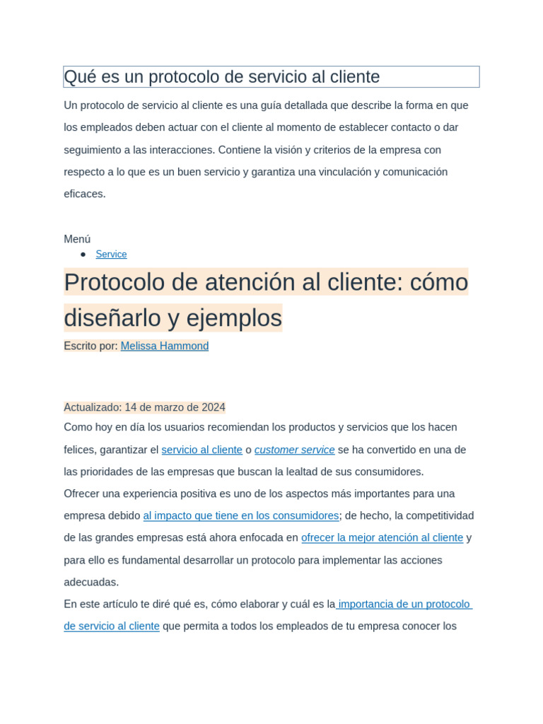Protocolo de Servicio al Cliente Efectivo | PDF | Servicio al Cliente ...