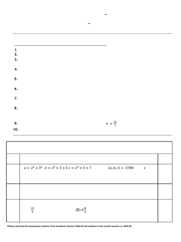 Class X Mathematics Sample Paper 2025-26 | PDF | Elementary Geometry ...