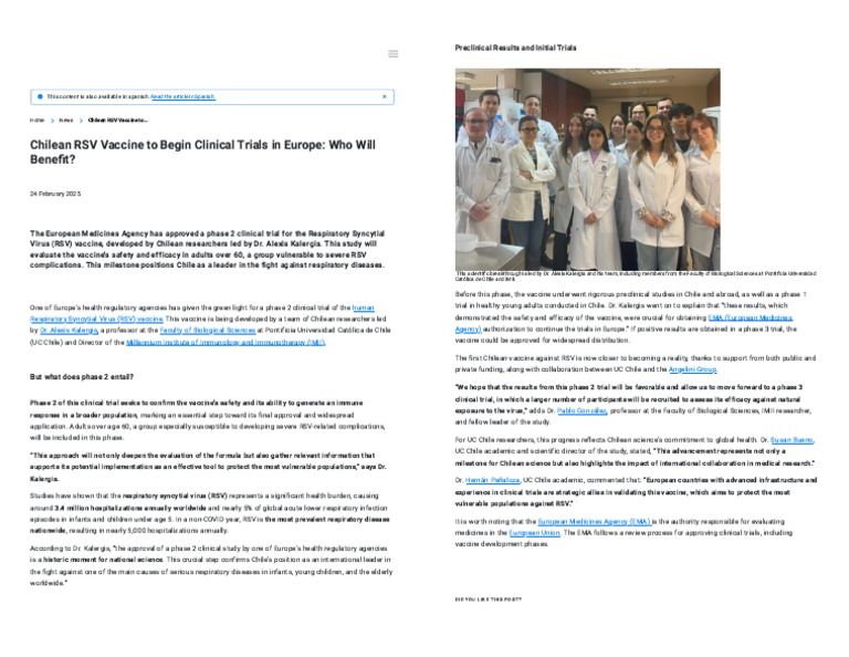 Chilean RSV Vaccine Phase 2 Trials in Europe | PDF | Phases Of Clinical ...