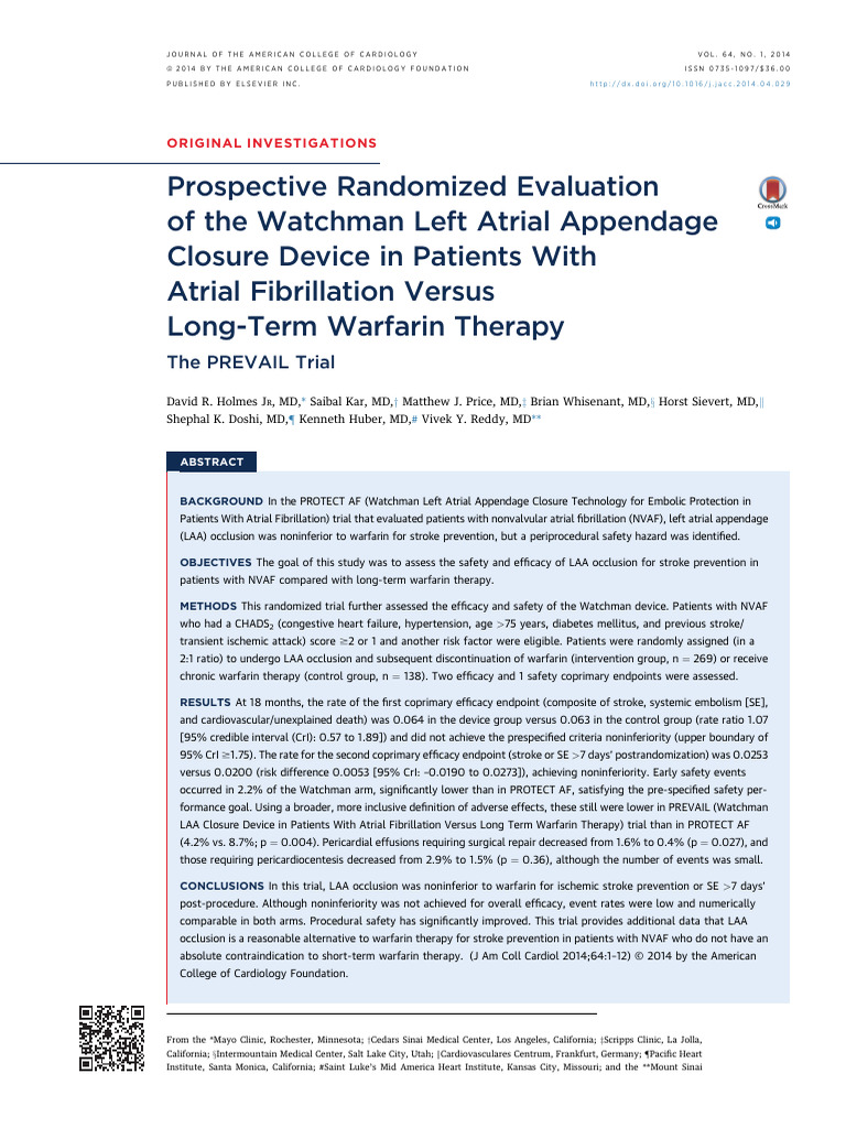 Watchman Device vs. Warfarin for AFib | PDF | Heart | Medicine