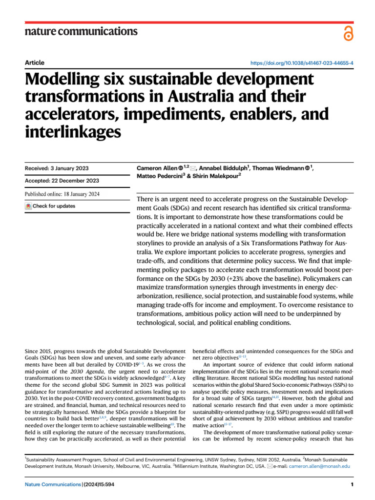 Accelerating Six Transformations for SDGs in Australia | PDF ...