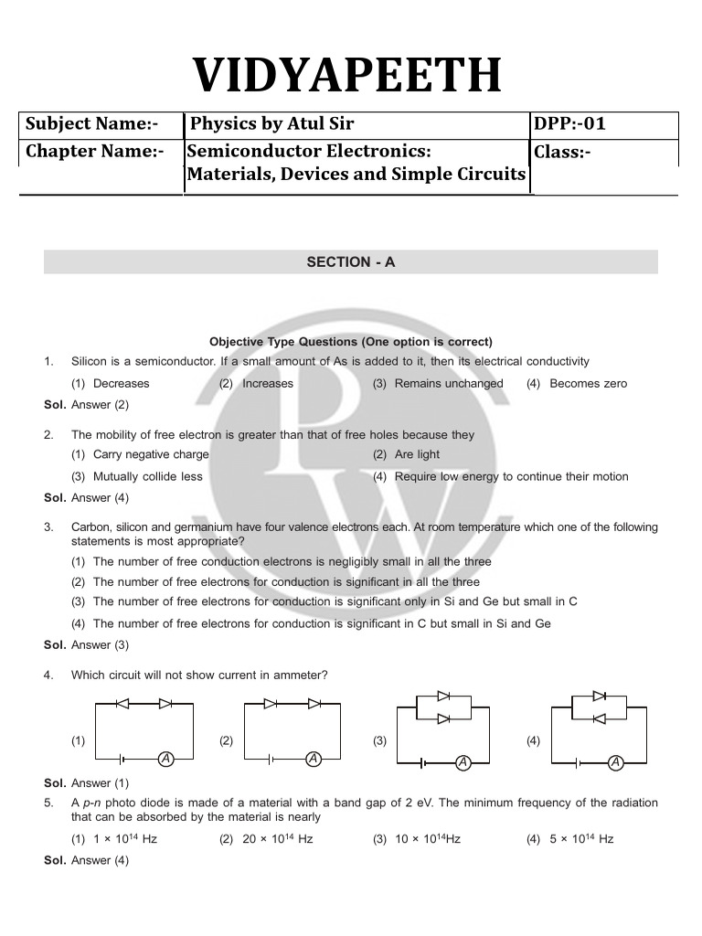 DPP Semiconductor Physics Atul Sir Iliyas | PDF | P–N Junction | Amplifier