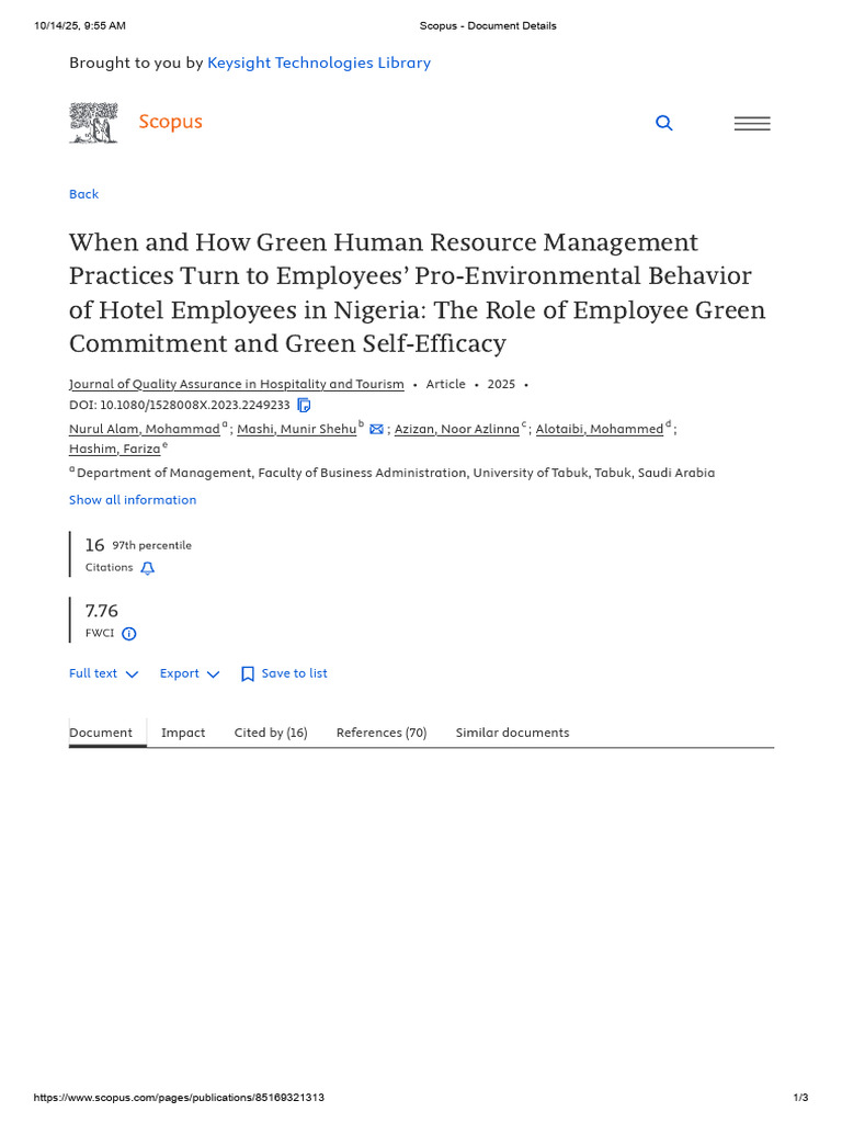 Green HRM and Employee Behavior in Hotels | PDF
