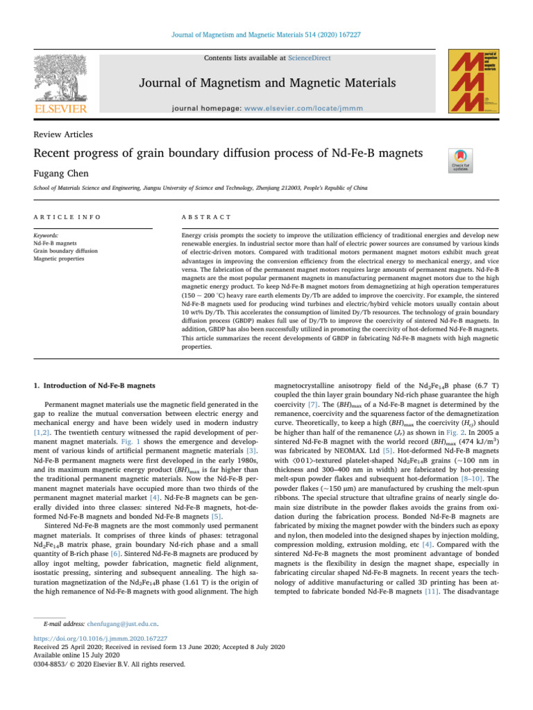 Recent Progress of Grain Boundary Diffusion Process of Nd-Fe-B Magnets ...