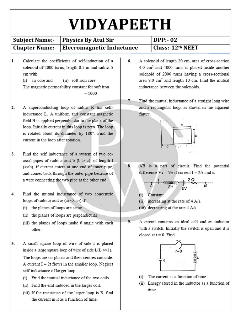 Electromagnetic Inductance Problems for NEET | PDF | Inductance | Inductor