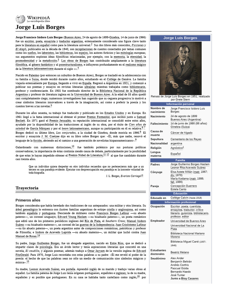 Vida y obra de Jorge Luis Borges | PDF