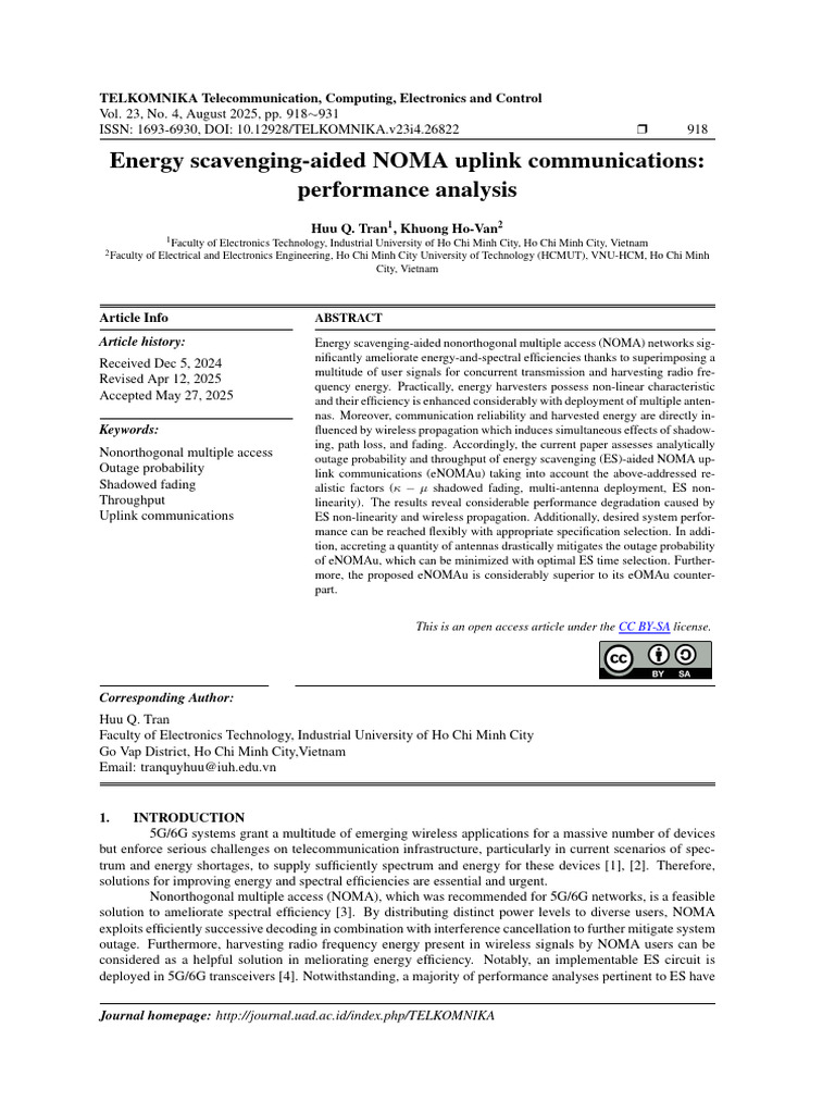 Energy Scavenging-Aided NOMA Uplink Communications: Performance ...