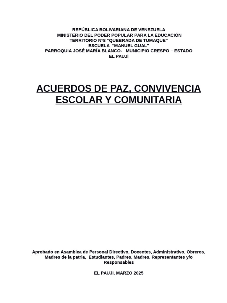 Acuerdos de Paz y Convivencia Escolar | PDF | Maestros | Institución