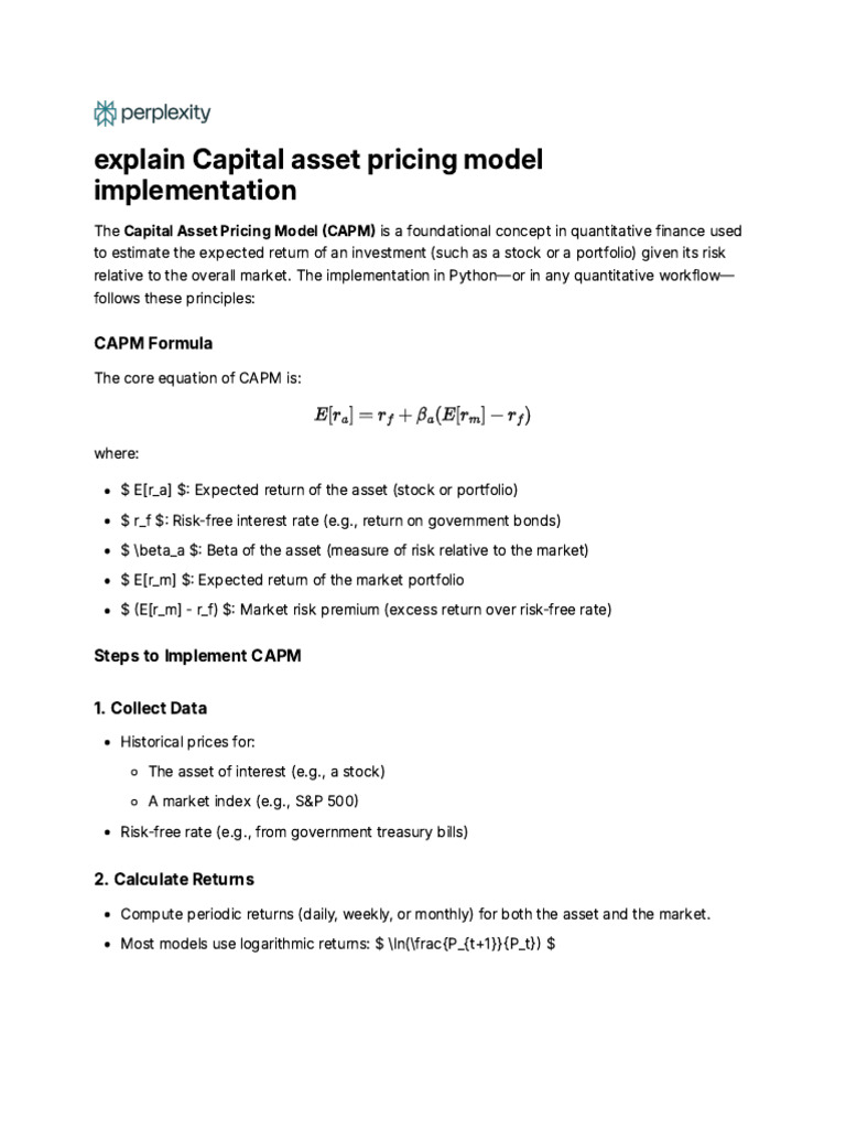 CAPM Implementation Guide in Python | PDF | Capital Asset Pricing Model ...