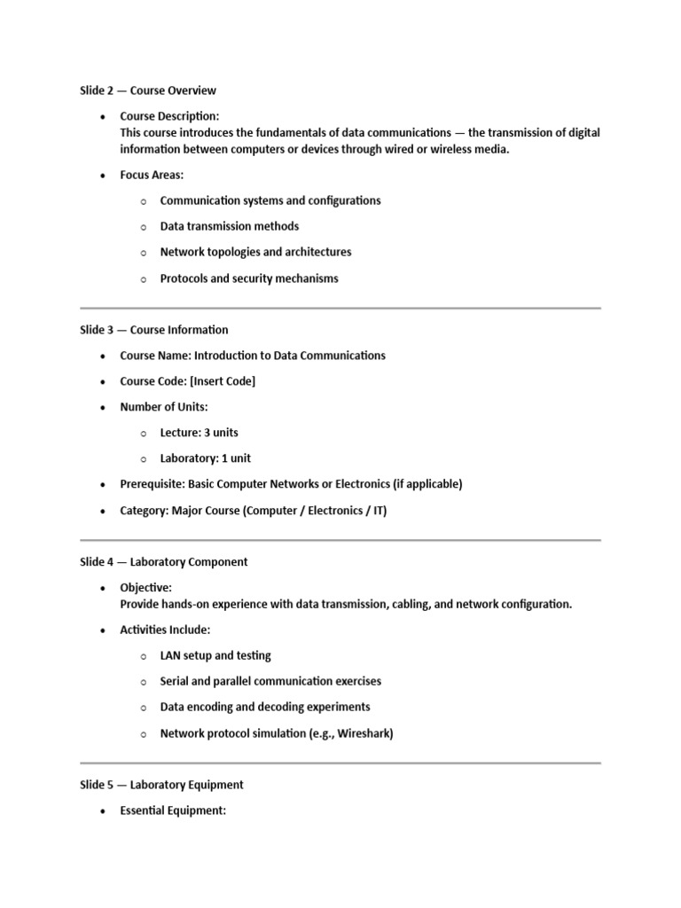Introduction to Data Communications Course | PDF | Computer Network ...