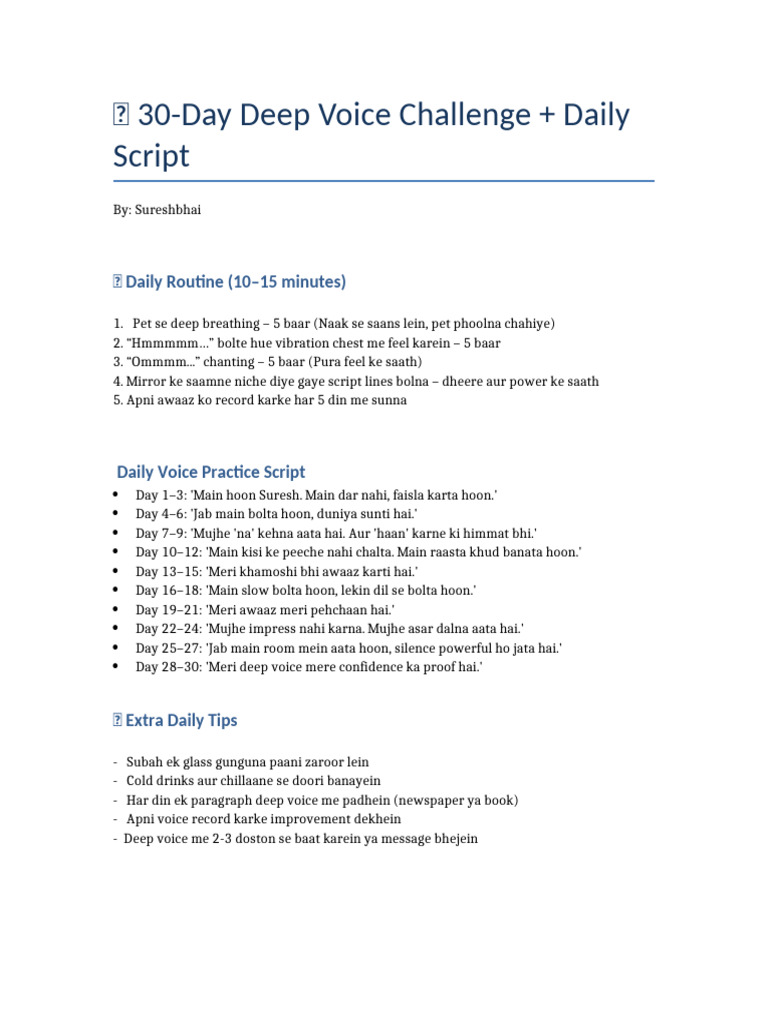 30 Day Deep Voice Challenge Sureshbhai | PDF