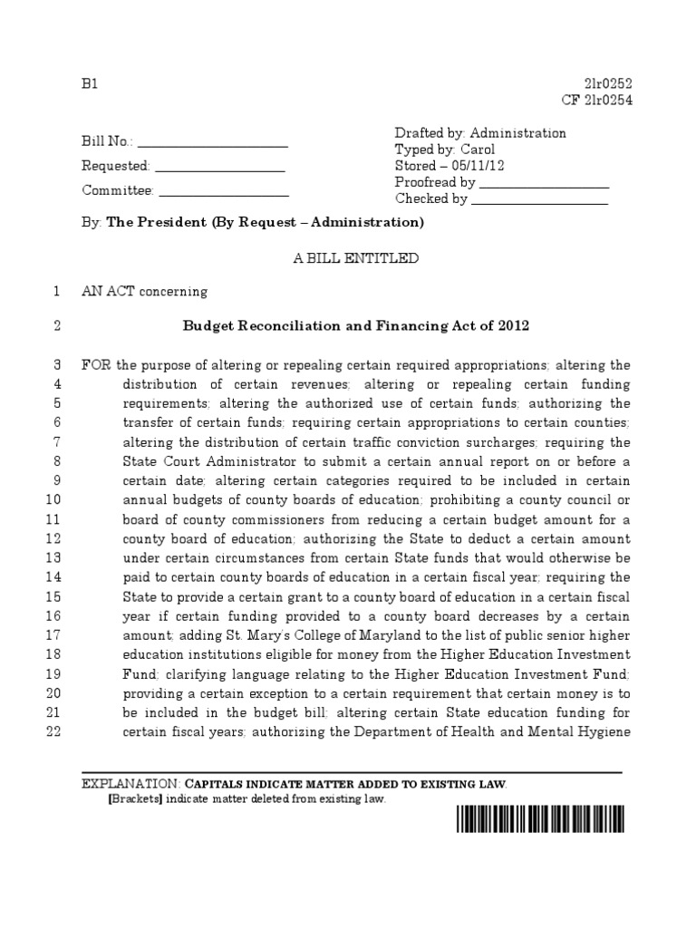 Budget Reconciliation and Financing Act of 2012: Explanation | PDF