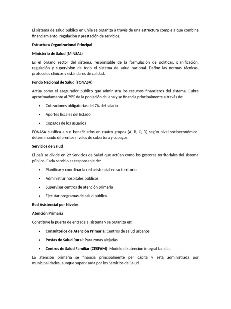 Estructura del Sistema de Salud en Chile | PDF | Hospital | Cuidado de ...