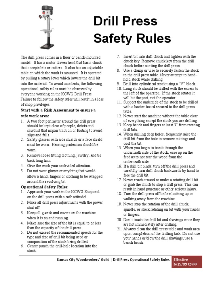 Drill Press Safety Rules 61509 Drill Machining
