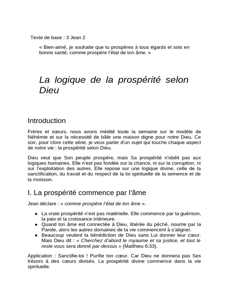 La Logique de La Prospérité Selon Dieu | PDF | Dieu | Spiritualité