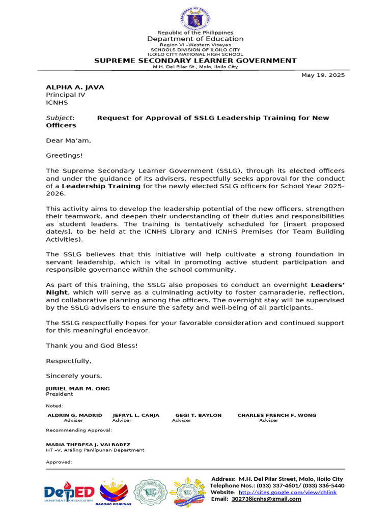 SSLG Leadership Training Approval Request | PDF