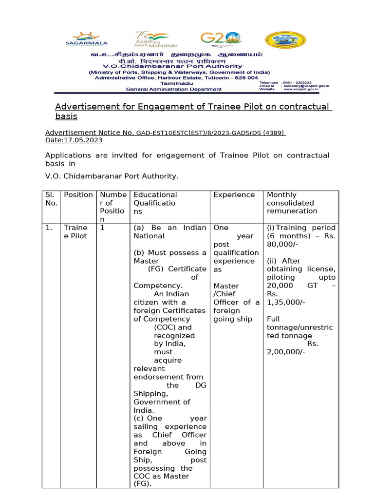 Trainee Pilot Recruitment at VOCPA | PDF