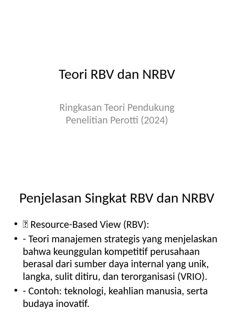 Teori RBV dan NRBV dalam Manajemen | PDF
