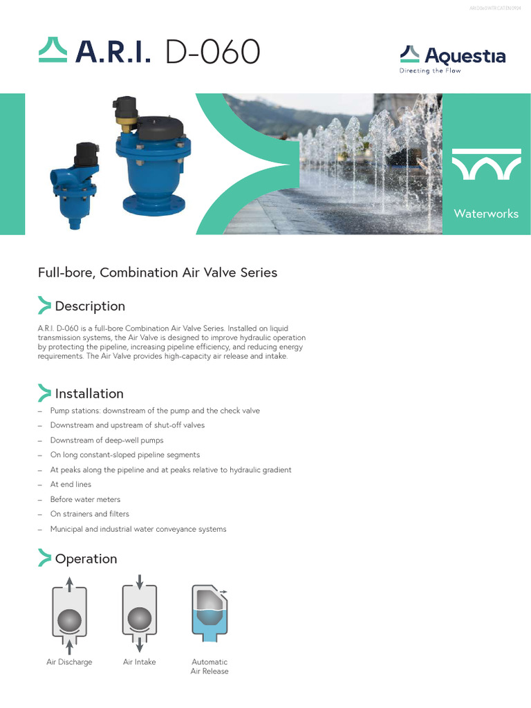 A.R.I. D-060 Combination Air Valve Guide | PDF | Valve | Pump