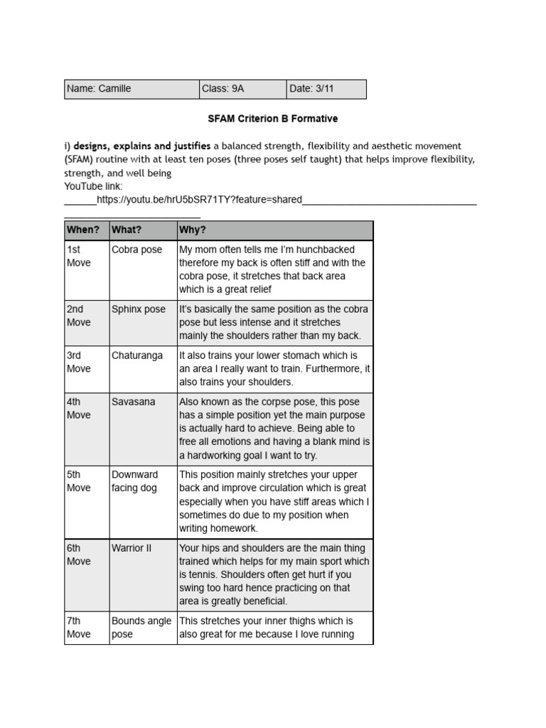 SFAM Criterion B Formative | PDF | Flexibility (Anatomy)