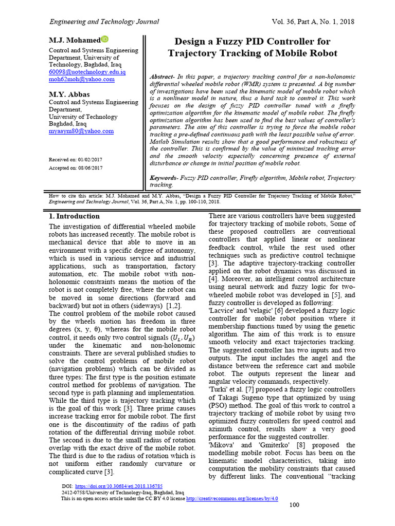 Fuzzy PID Controller for Mobile Robot Tracking | PDF | Control Theory ...