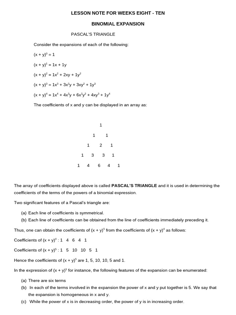 Binomial Expansion and Pascal's Triangle | PDF | Mathematics | Arithmetic