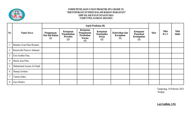 Form Uji Praktikum IPA G-IX | PDF